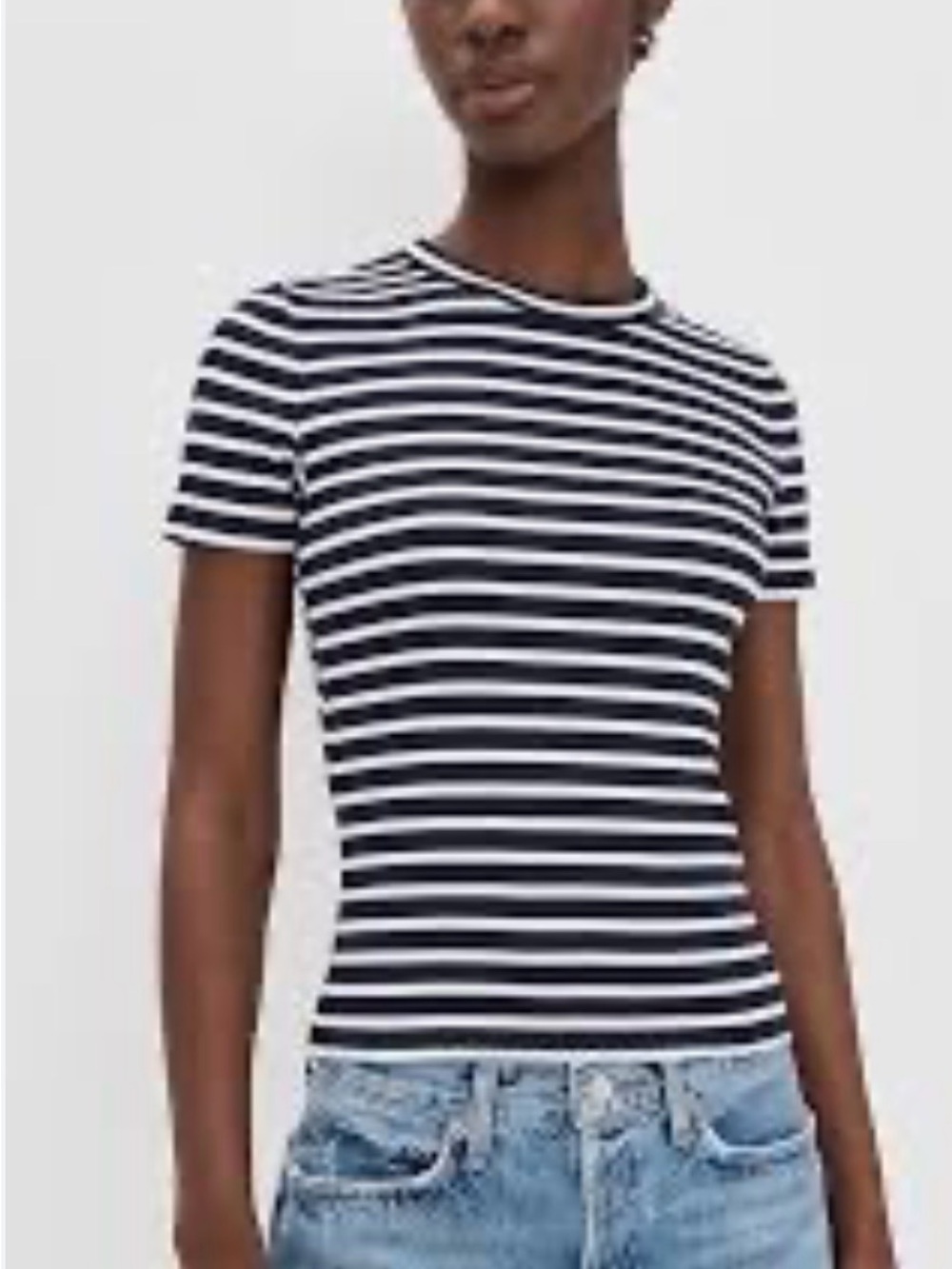 Veronica Beard Pruitt Black White Striped Ribbed Knit Tee S/P Like New